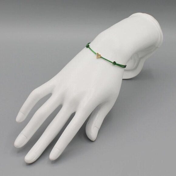 Jewelry heart green gold string bracelet adjustable fashion delicate brand new - Picture 4 of 7